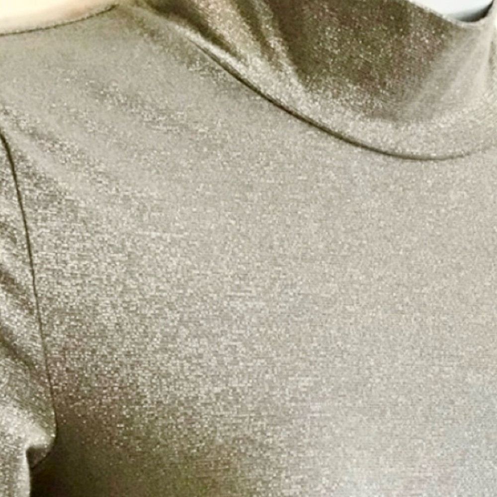 A&F Brand New Women’s Metallic Silver Fitted LS Mock Neck Crop Top size XXS NWT - Picture 8 of 16